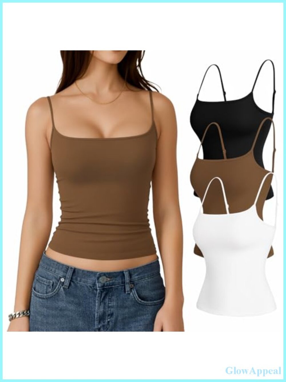 3 Pack Cami Tank Tops Adjustable Spaghetti Straps Sleeveless Y2K Top